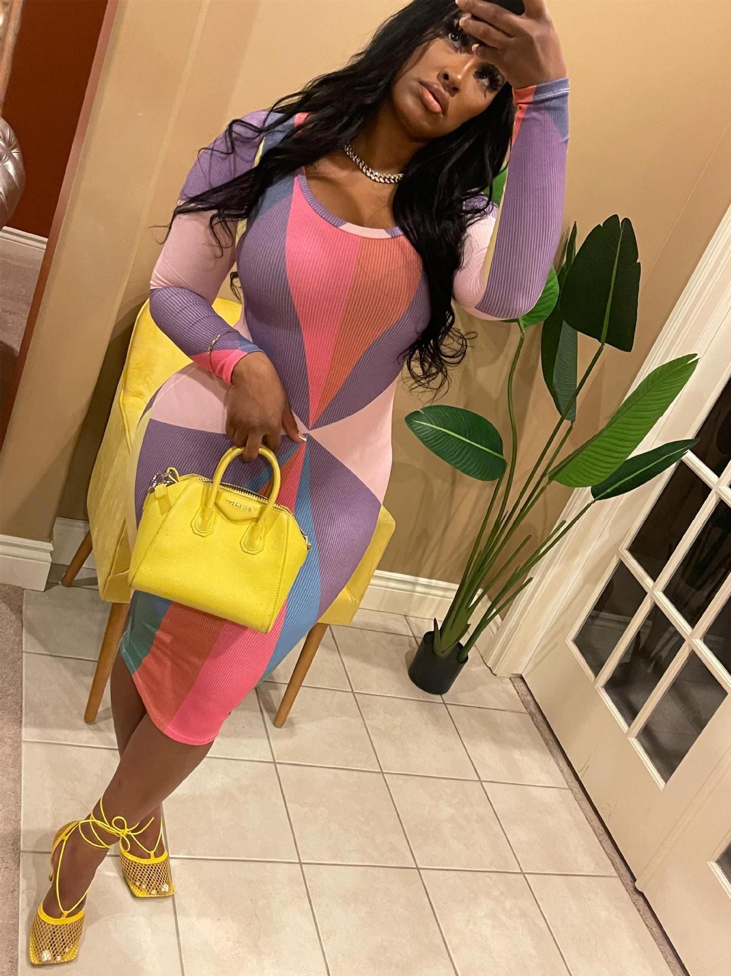 chic plus size color block bodycon dress ladies casual fitted long sleeve ribbed midi dress