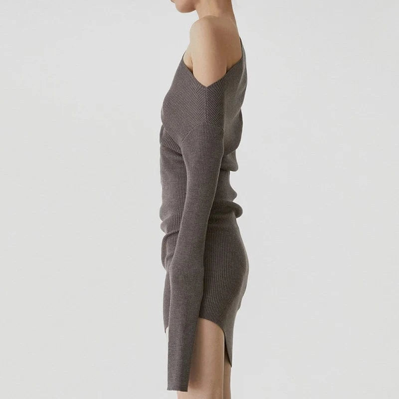 CHICEVER Casual Diagonal Collar Long Sleeve Solid Color Women Clothing Dresses 2023