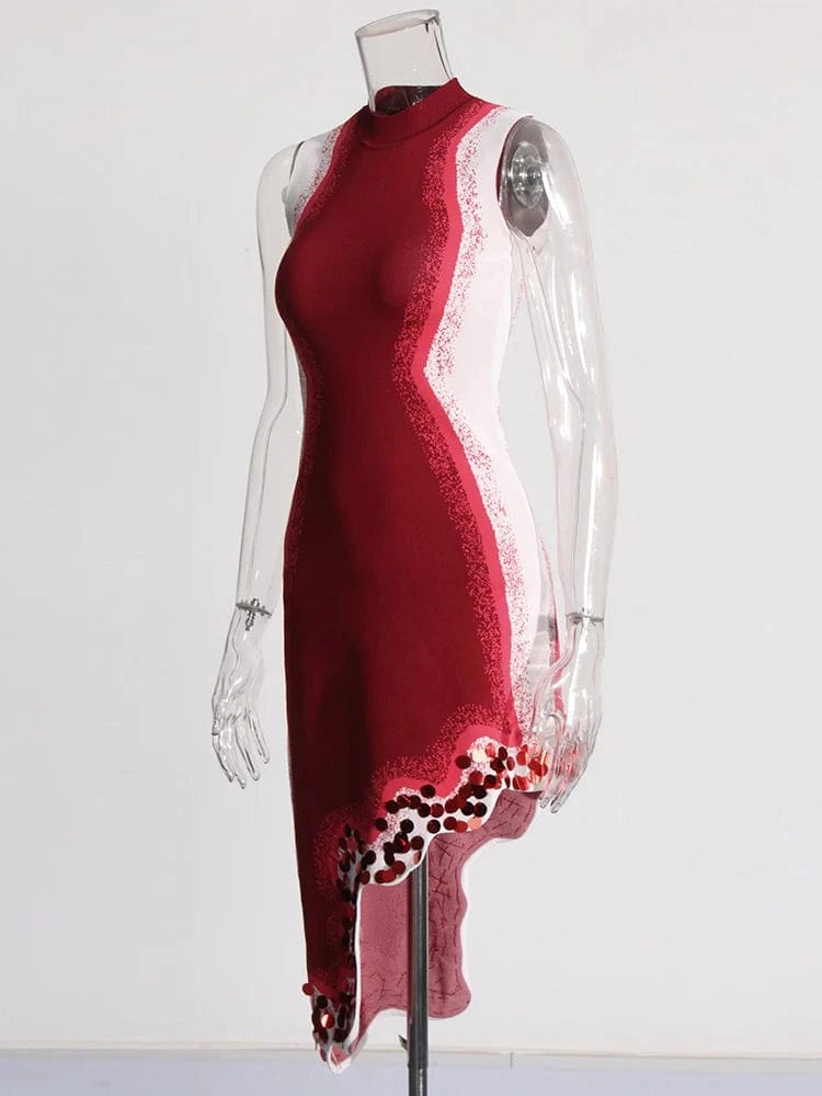 CHICEVER Casual Elegant Patchwork Sequins Hit Color Slim Dresses Women Dress 2023