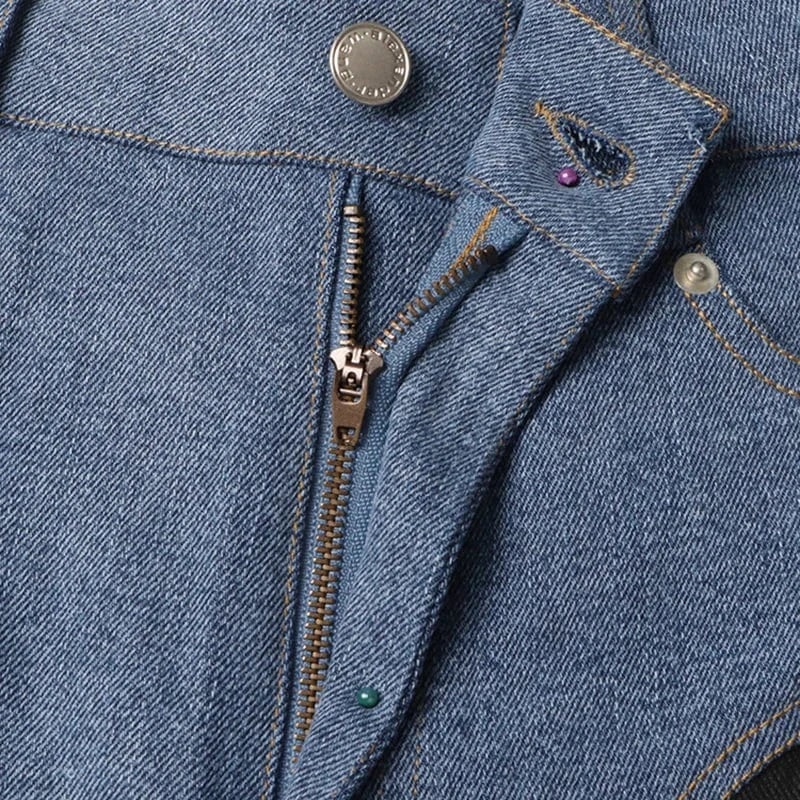 CHICEVER Casual Streetwear High Waist Loose Patchwork Denim Leather Pants For Women 2023