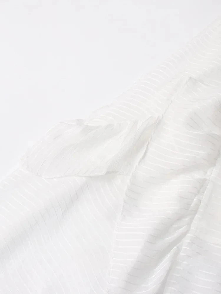 CHICEVER Elegant Sleeveless V Neck High Waist Slim Midi White Long Dress For Women