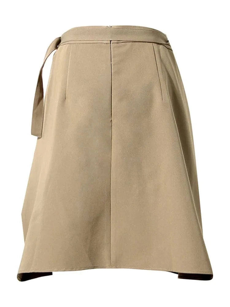 CHICEVER Elegant Solid Color High Waist Patchwork Belt Folds Design Skirts For Women
