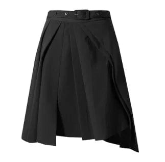 CHICEVER Elegant Solid Color High Waist Patchwork Belt Folds Design Skirts For Women