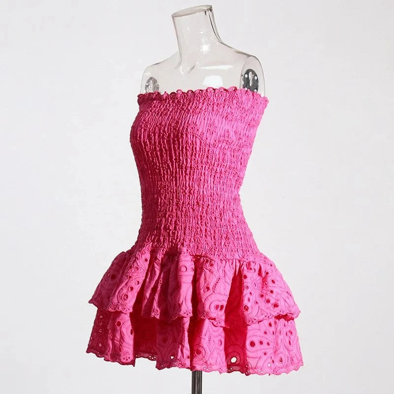CHICEVER Fashion Strapless Sleeveless High Waist Backless Dresses Sexy Mini Dress