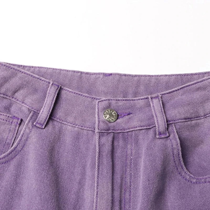 CHICEVER Fashionable Purple High Waist Patchwork Pockets Jeans Pants For Women 2023