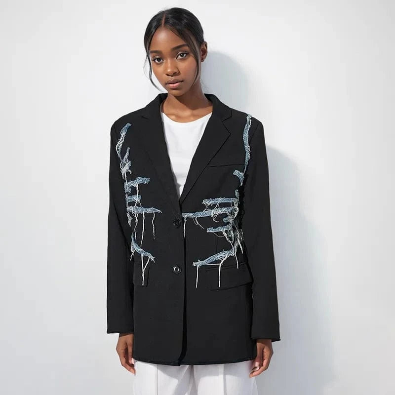 CHICEVER High Quality Notched Collar Long Sleeve Single Breasted Blazer Jacket For Women