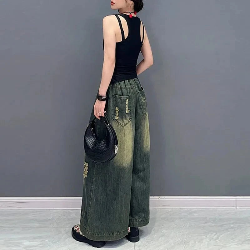 CHICEVER High Waist Embroider Printing Denim High Quality High Waist Jeans For Women 2023