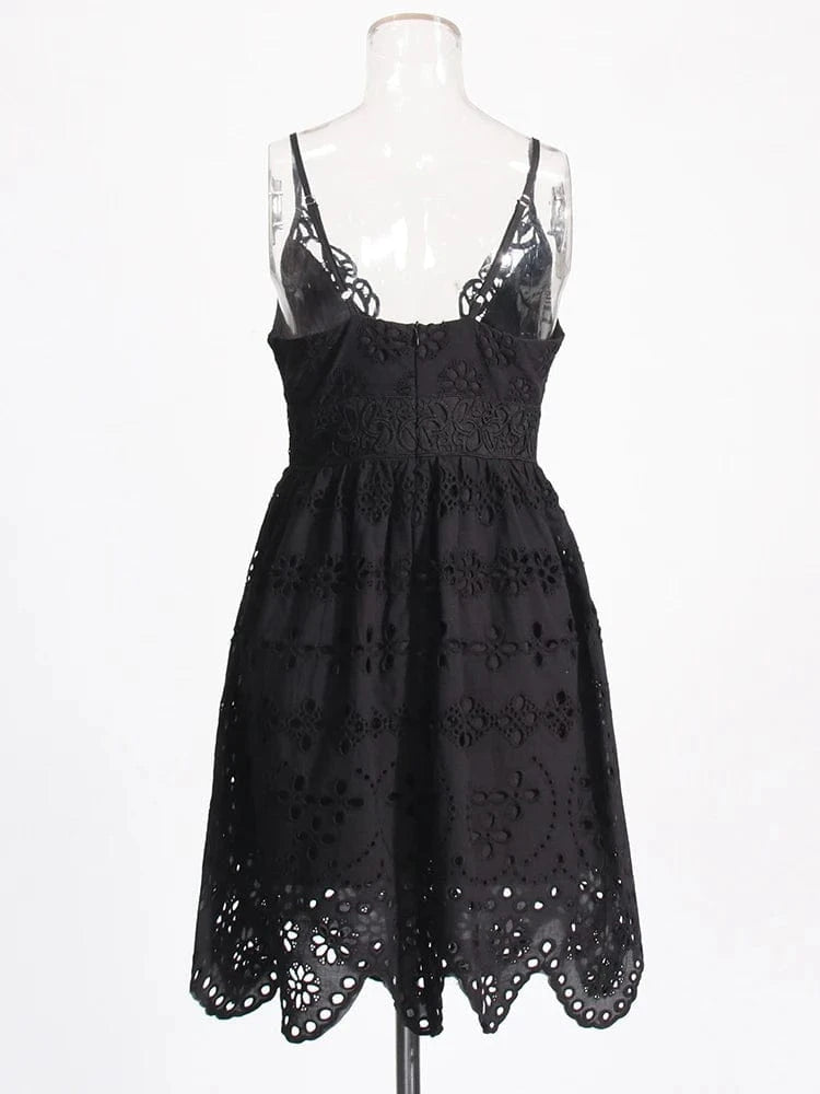 CHICEVER Hollow Out V Neck Sleeveless Backless High Waist Sexy Summer Dress For Women