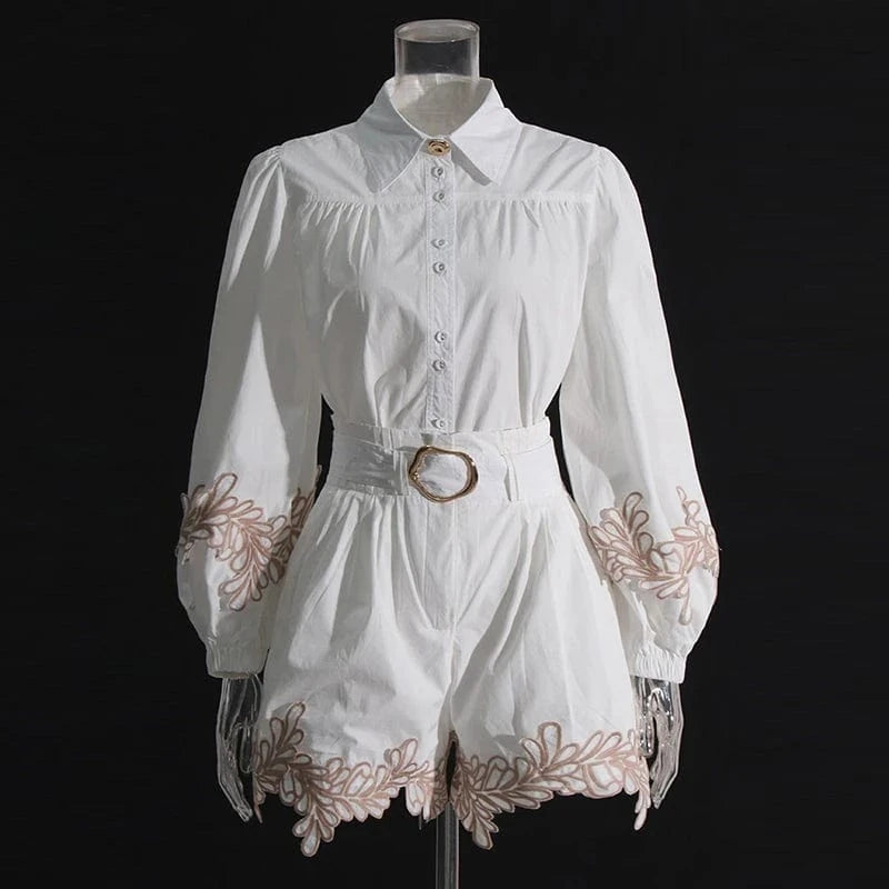 CHICEVER Lapel Long Sleeve Top High Waist Spliced Belt 2 Piece Set Women Fall 2023