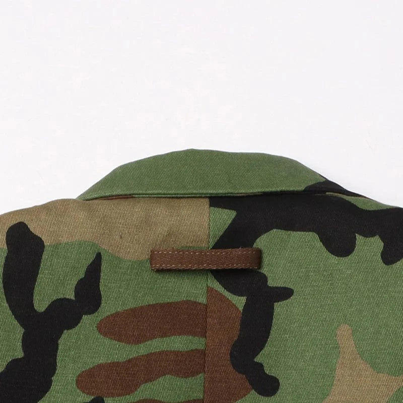CHICEVER Notched Collar Long Sleeve Spliced Pocket Camouflage Patchwork Belt Jackets Coat Winter Jacket Woman 2023