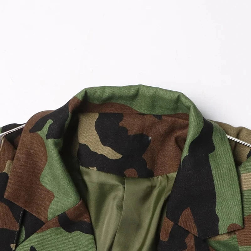 CHICEVER Notched Collar Long Sleeve Spliced Pocket Camouflage Patchwork Belt Jackets Coat Winter Jacket Woman 2023