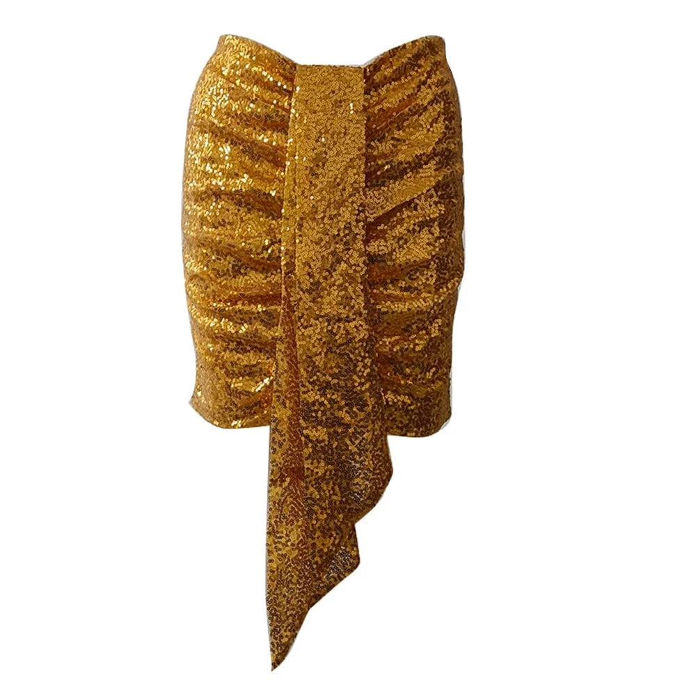 CHICEVER Sexy Fashion Style Splicing Sequins High Waist Fold Design Mini Skirts For Women