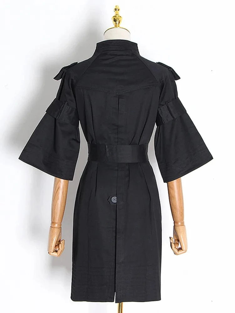 CHICEVER Women Dresses Belted Buckle Gather Waist Half Sleeve Slimming Mini Dress For Women