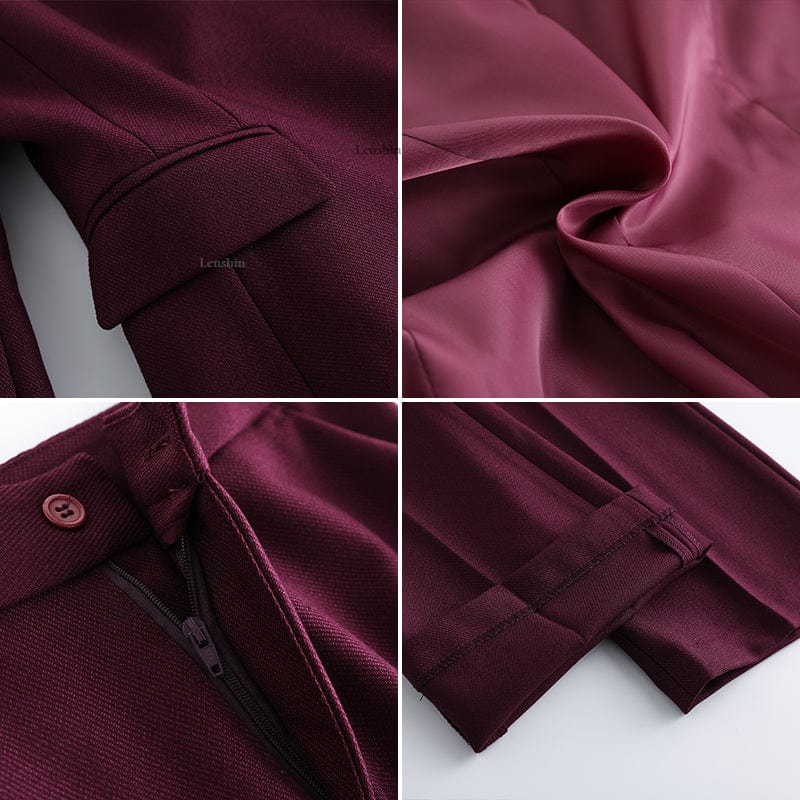 China Factory Direct Sell 2 Piece Suit Set for Women Wine Pant Suits Business Office Lady Work Wear Formal Blazer with Trouser