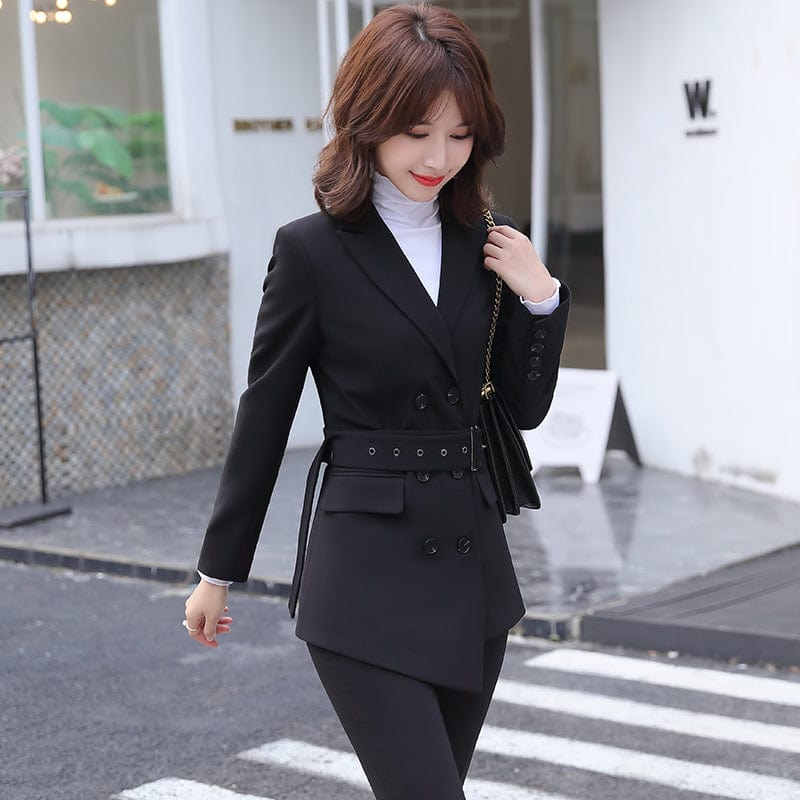 China Factory Direct Sell 2 Piece Suit Set Women Red Pant Suits Business Office Lady Work Wear Formal Blazer with Sashes