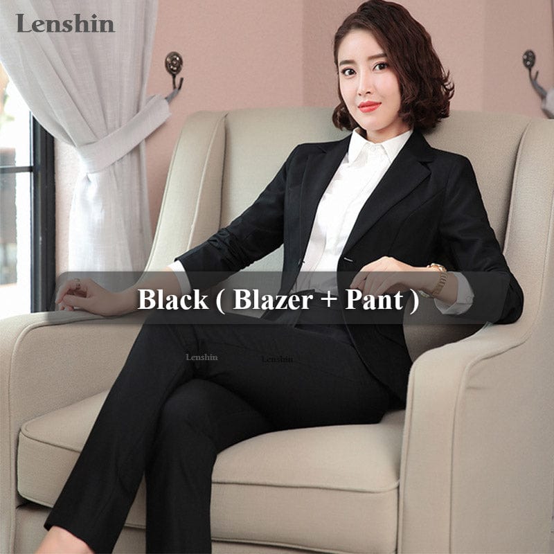 China Factory Formal Soft Black Pant Suit for Women Work Wear Office Lady Style Business Blazer with Pants