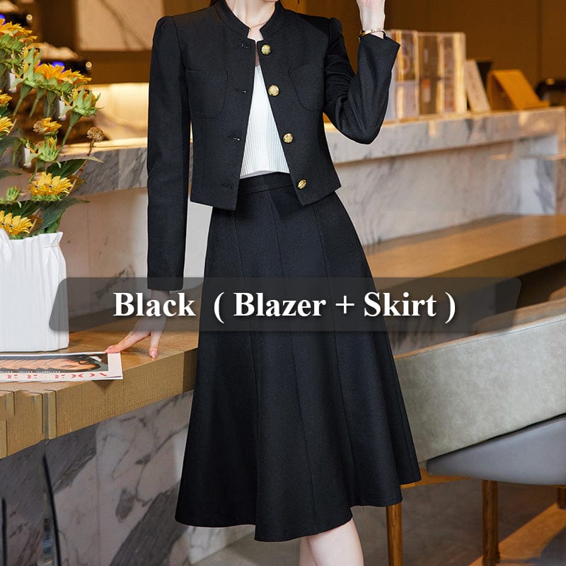 Chinese Size 5XL / 2 Piece Black skirt Suit OEM High-Quality 2 Piece Dealers Set Office Ladies Stand Collar Skirt Suit Designs Women Business Suits for work Formal Wear
