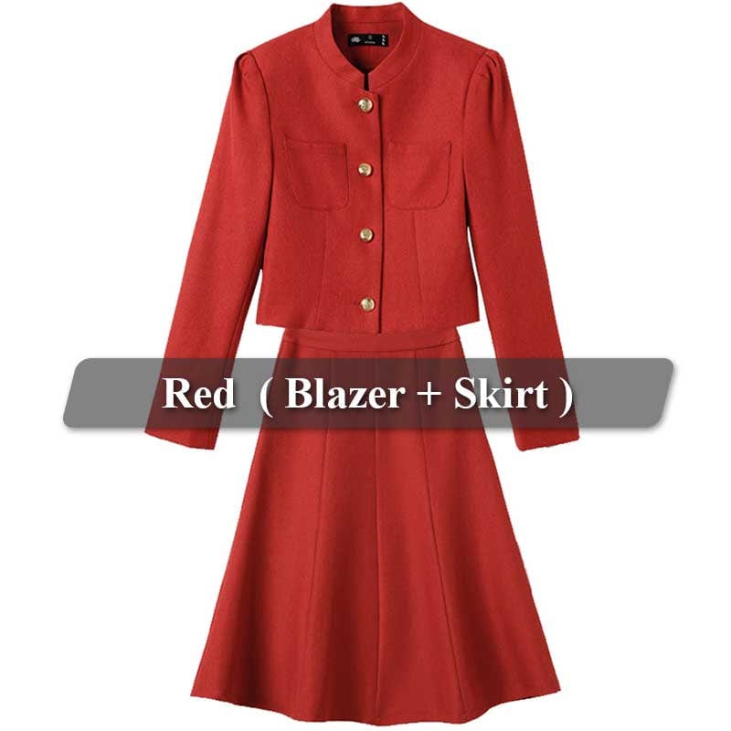 Chinese Size 5XL / 2 Piece Red skirt Suit OEM High-Quality 2 Piece Dealers Set Office Ladies Stand Collar Skirt Suit Designs Women Business Suits for work Formal Wear