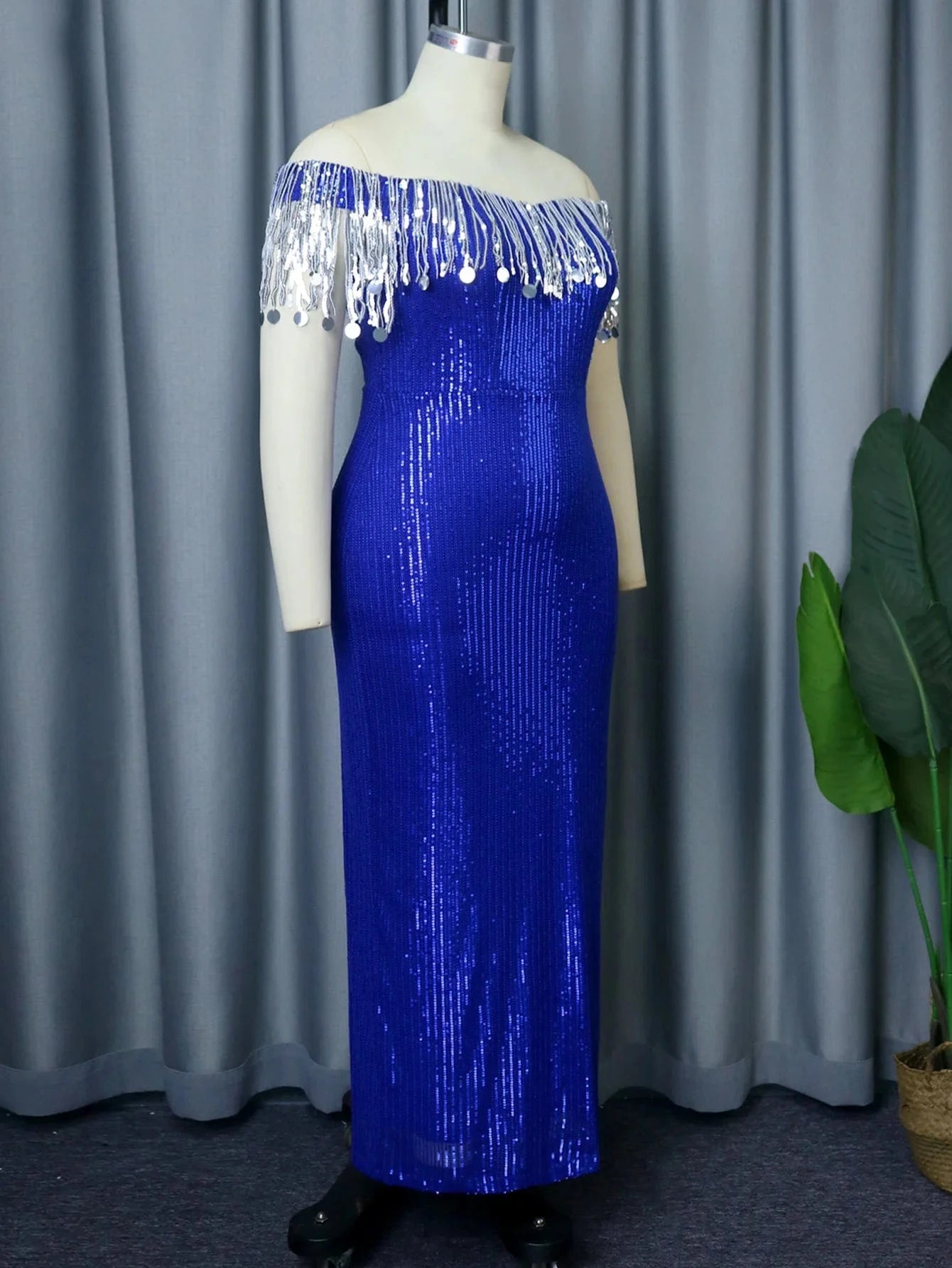 Christmas AOMEI Frigne Women Plus Size Off the Shoulder Sequin Dress