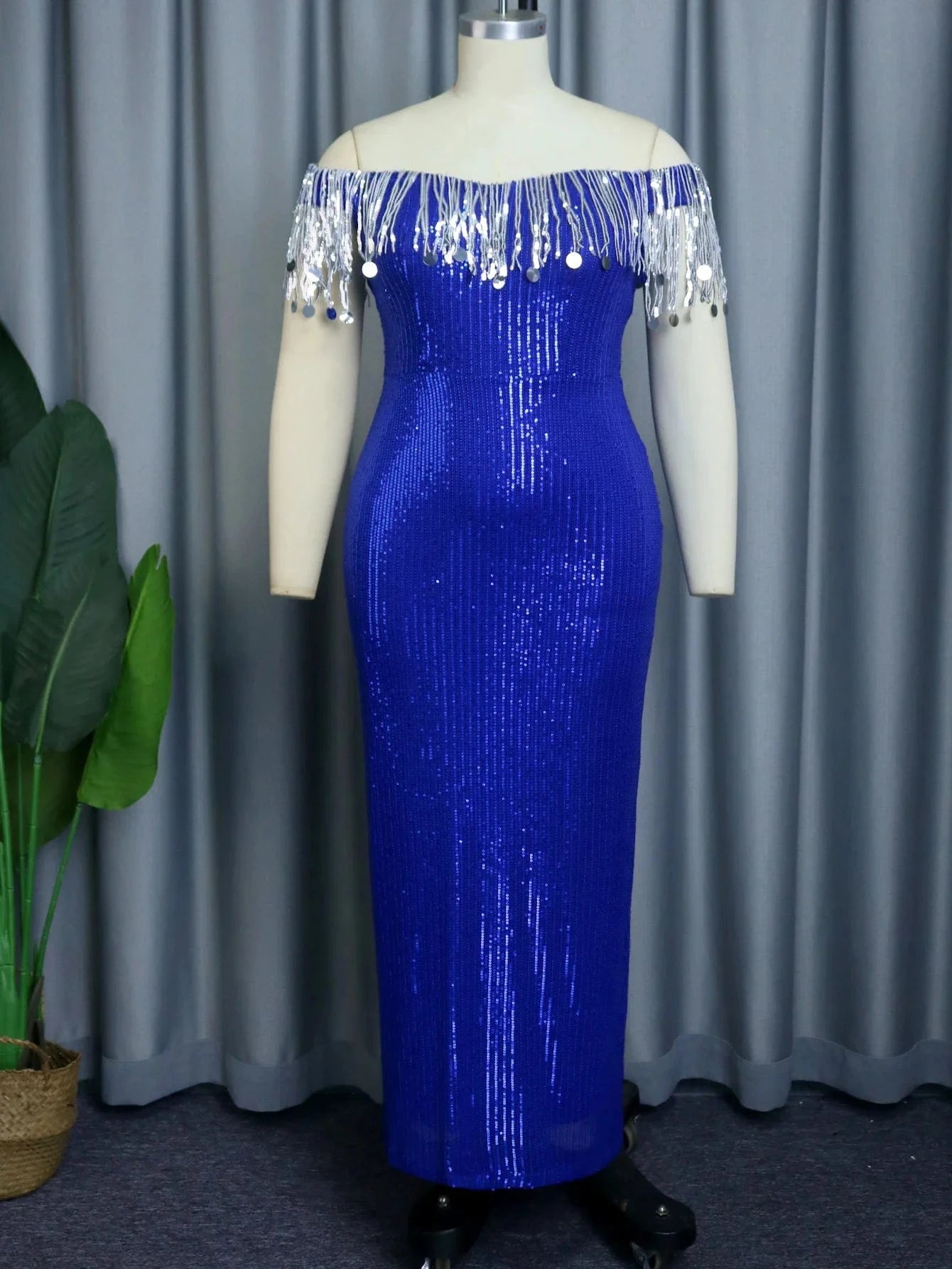 Christmas AOMEI Frigne Women Plus Size Off the Shoulder Sequin Dress