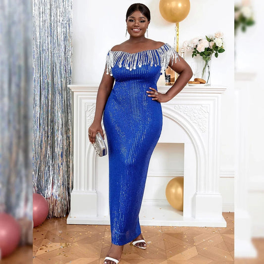 Christmas AOMEI Frigne Women Plus Size Off the Shoulder Sequin Dress