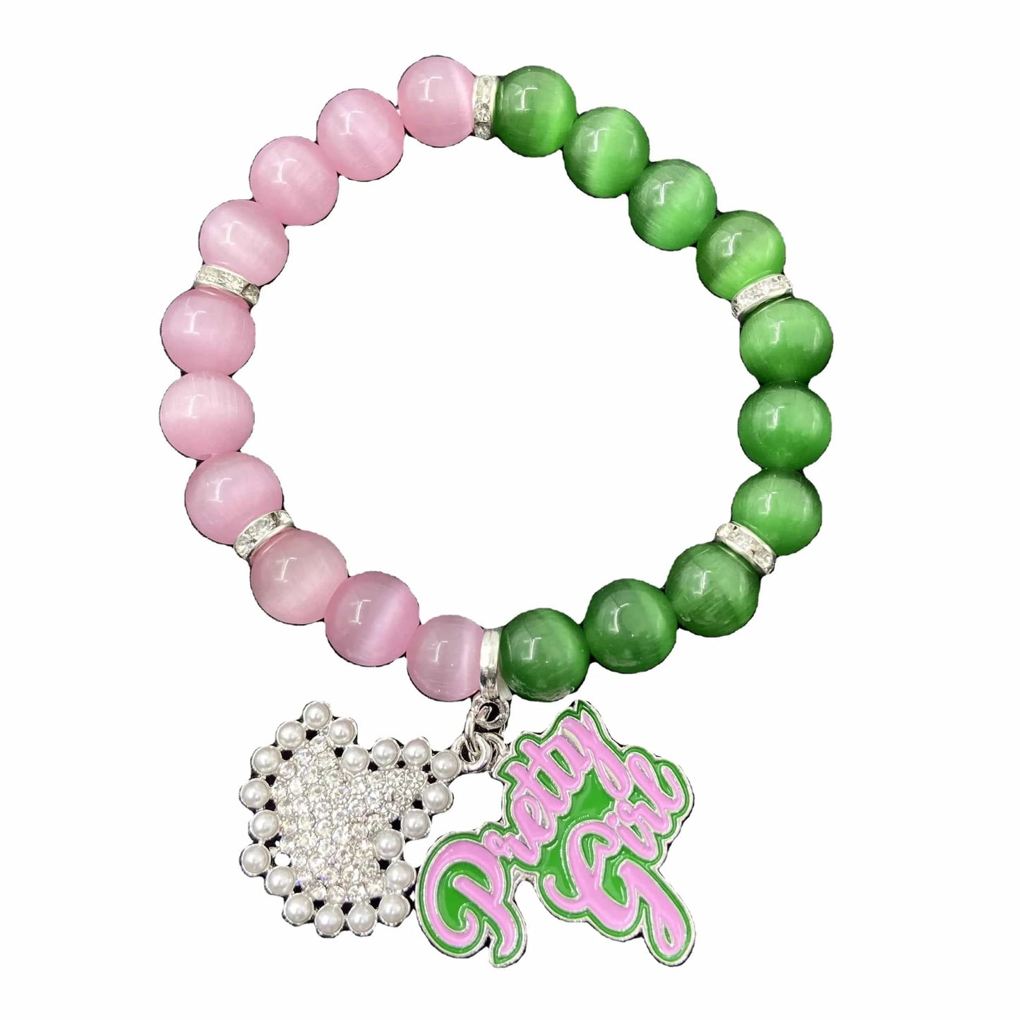 classic / 19CM / Pink green Pink Green Chatoyant Stone Bling Maple Enamel Rhinestones Pendant Elastic Bracelet Jewelry For Girl Women Gift