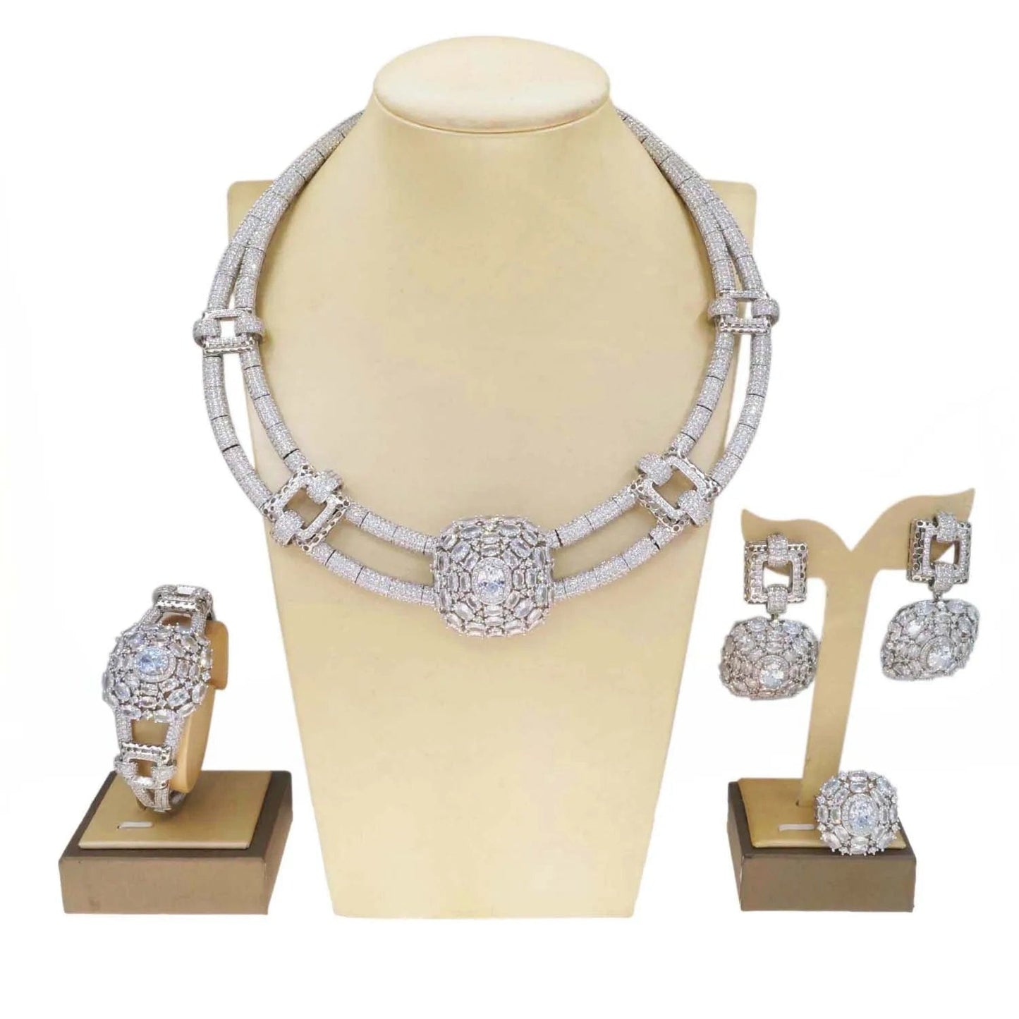 Classic / can be adjustable / As the picture American Diamond Jewelry Set Fashion Women High Quality Zirconia Jewelry Bridal Wedding Costume Accessories Dating Party Gift