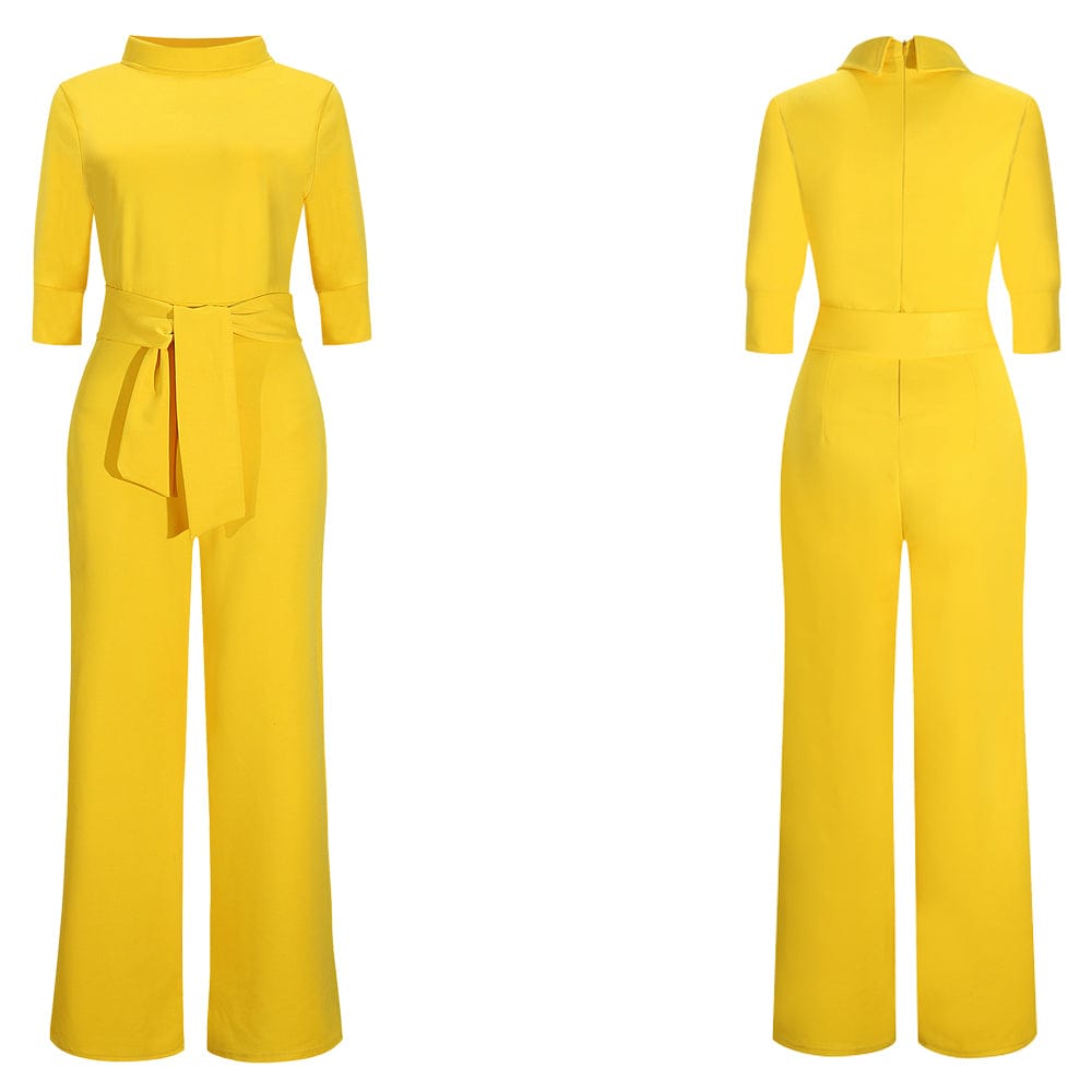 Classic solid minimalist turtleneck slimming formal jumpsuit for women
