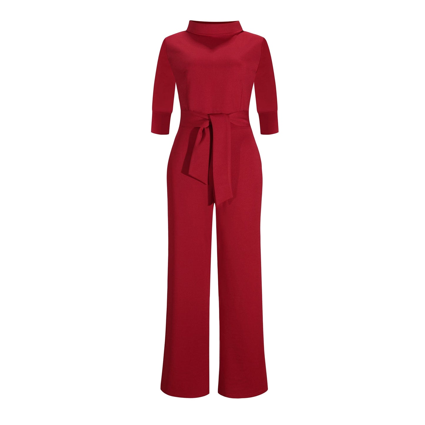 Classic solid minimalist turtleneck slimming formal jumpsuit for women