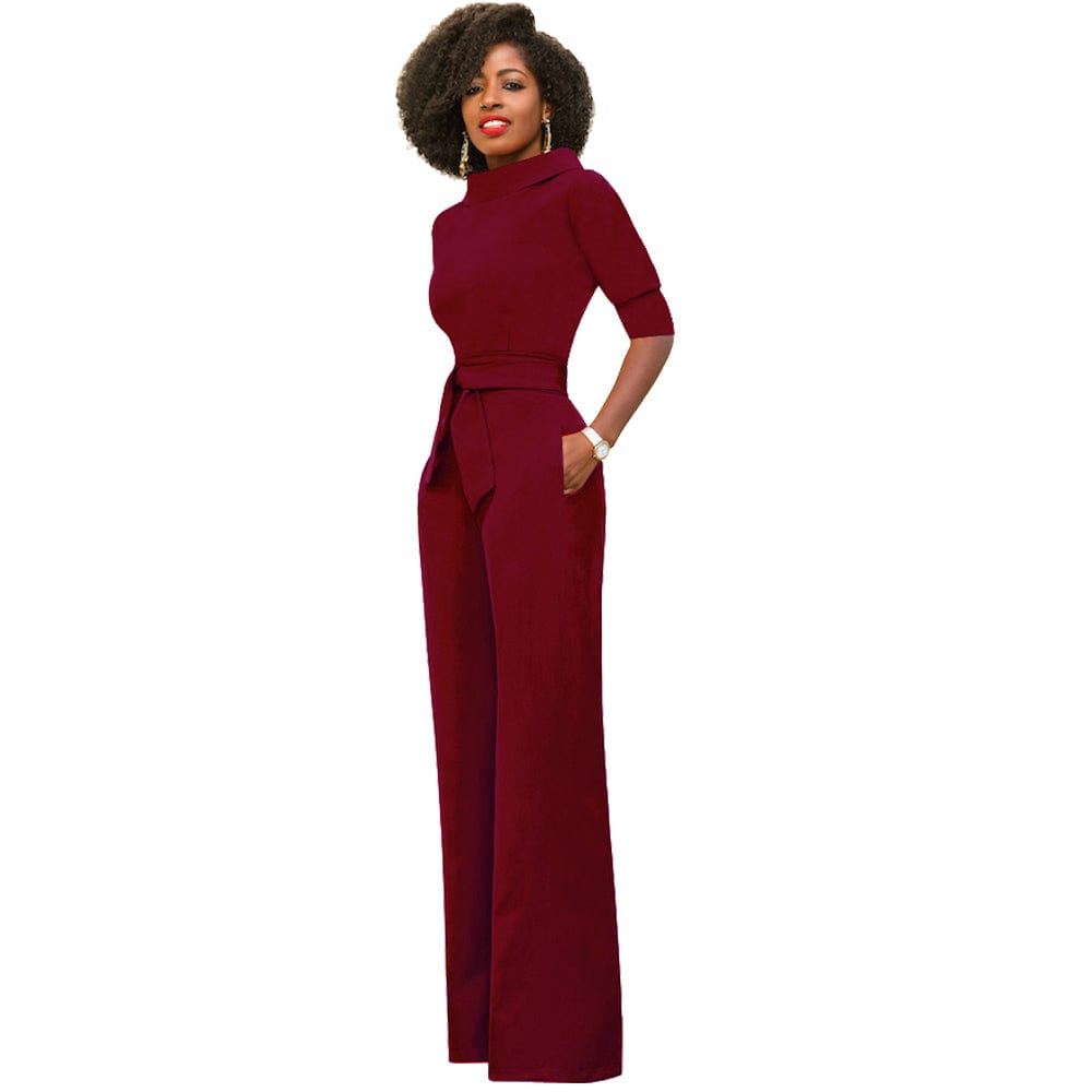 Classic solid minimalist turtleneck slimming formal jumpsuit for women