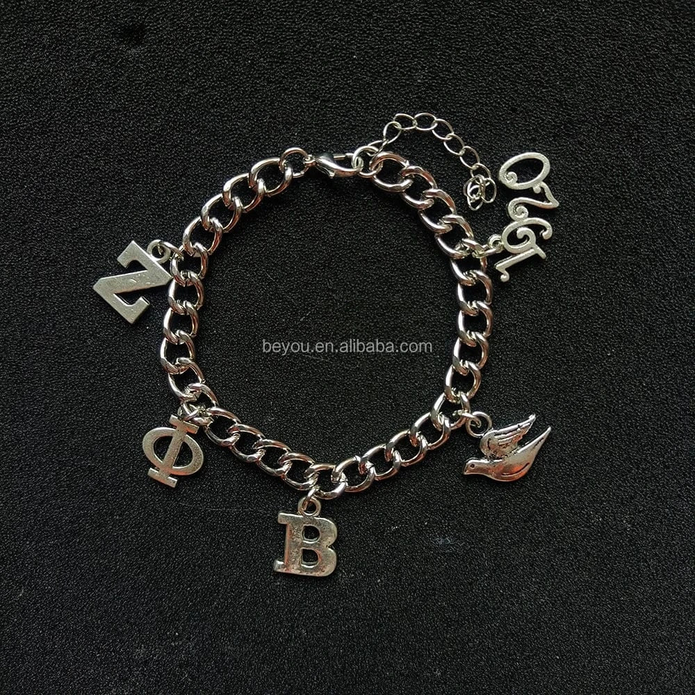 classic / zpb Adjustable Greek Sorority Zeta Phi Beta Letter Chain Pearl ZPB Sign Pendant Charms Women Bracelets Bangle Jewelry Ornament Gifts