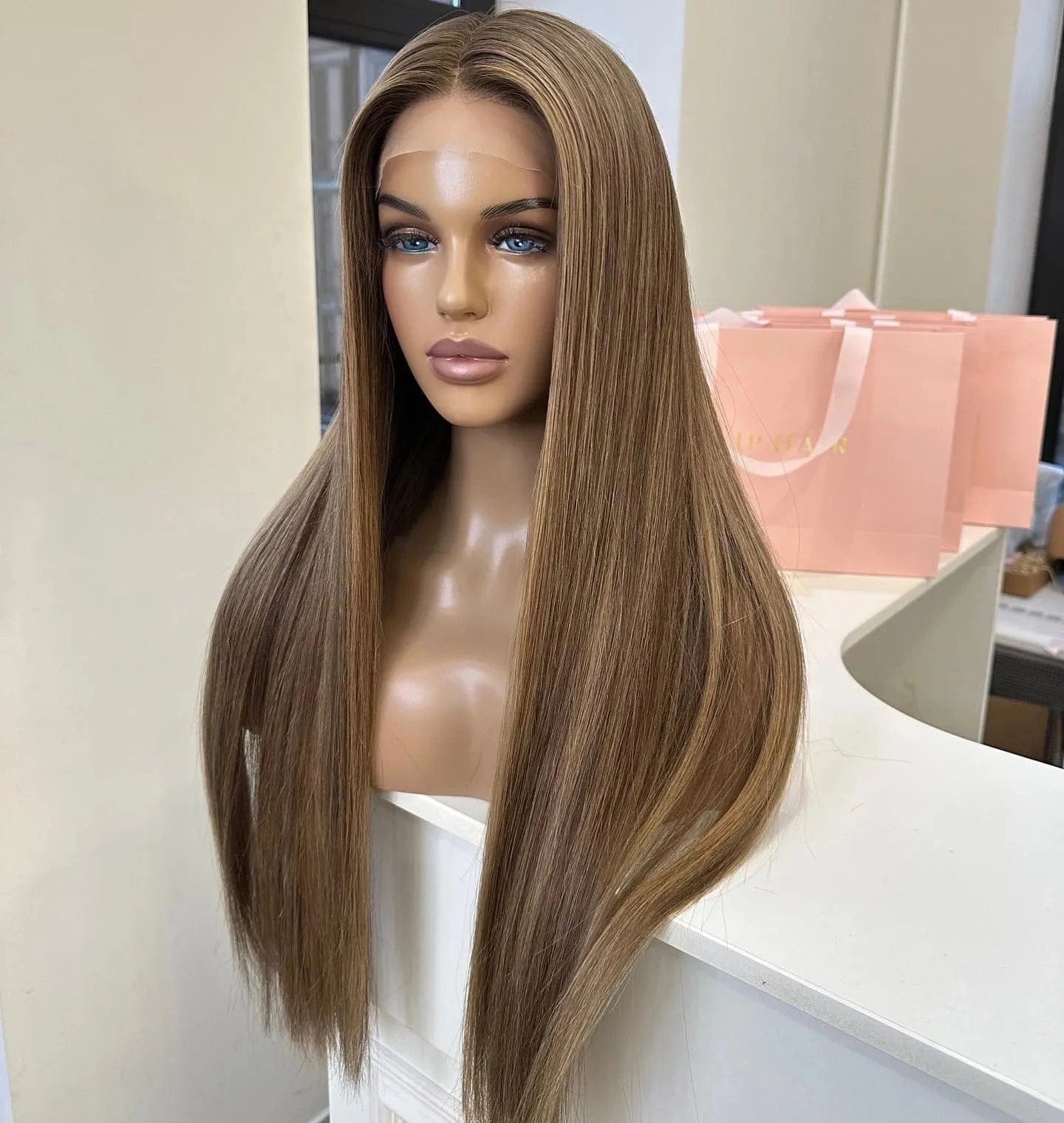 Clip In Ash Brown Highlight Custom 150% Density Long Straight Virgin European Soft Cuticle Human Hair Swiss Lace Front Wigs