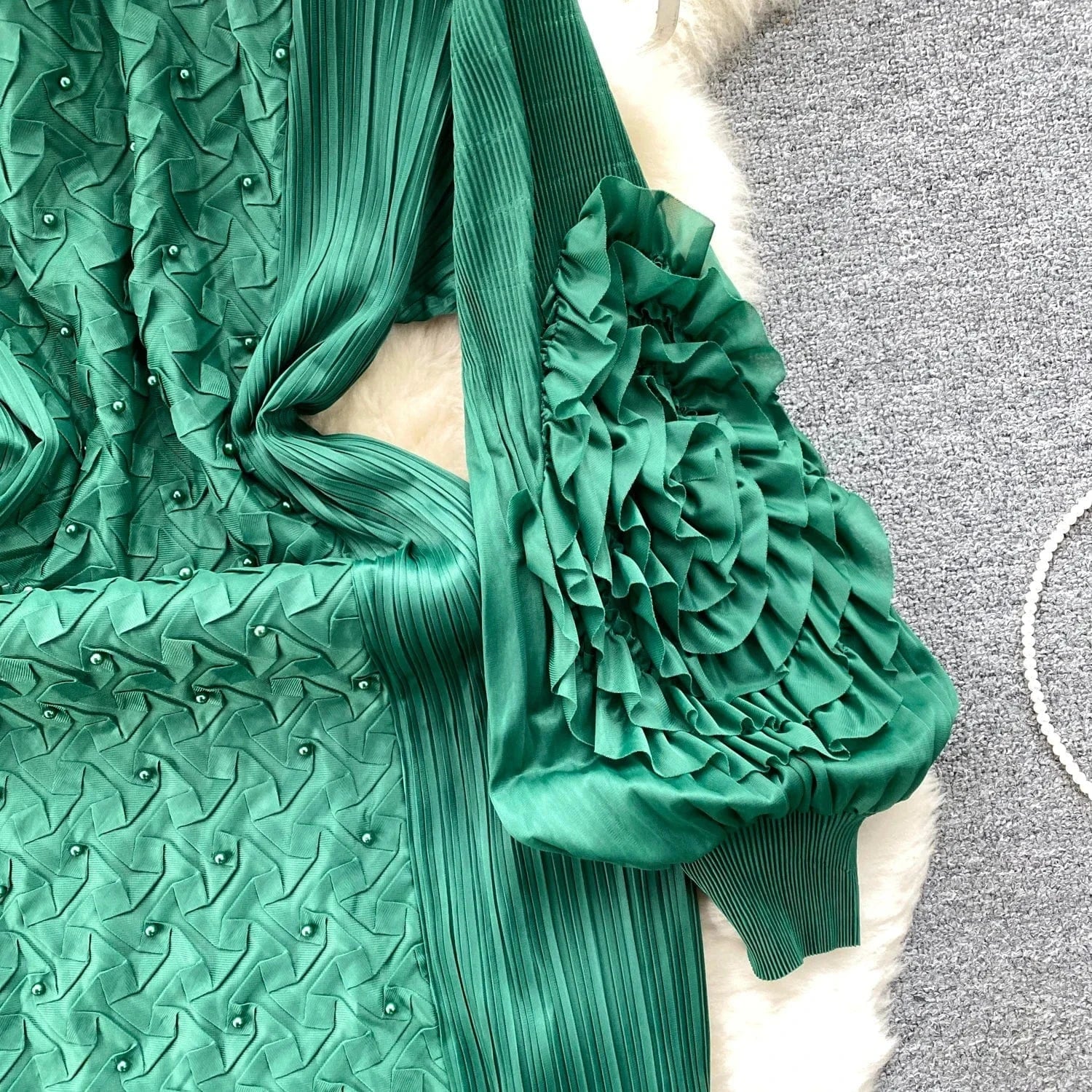 Clothing 2024 Spring New Solid Color Embroidered Crew Neck Long Sleeve Elegant Loose Women's Dress