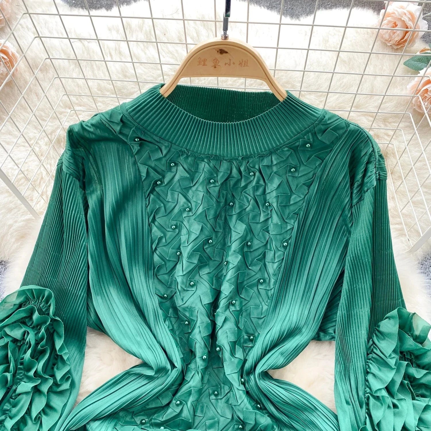 Clothing 2024 Spring New Solid Color Embroidered Crew Neck Long Sleeve Elegant Loose Women's Dress