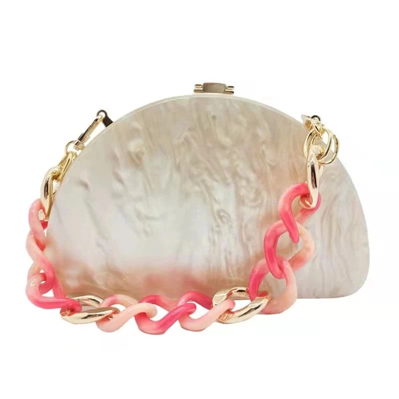 Clutch Purses Women Semicircle Evening Bag Crossbody Bag Elegant Acrylic Handbags for Wedding Cocktail Party