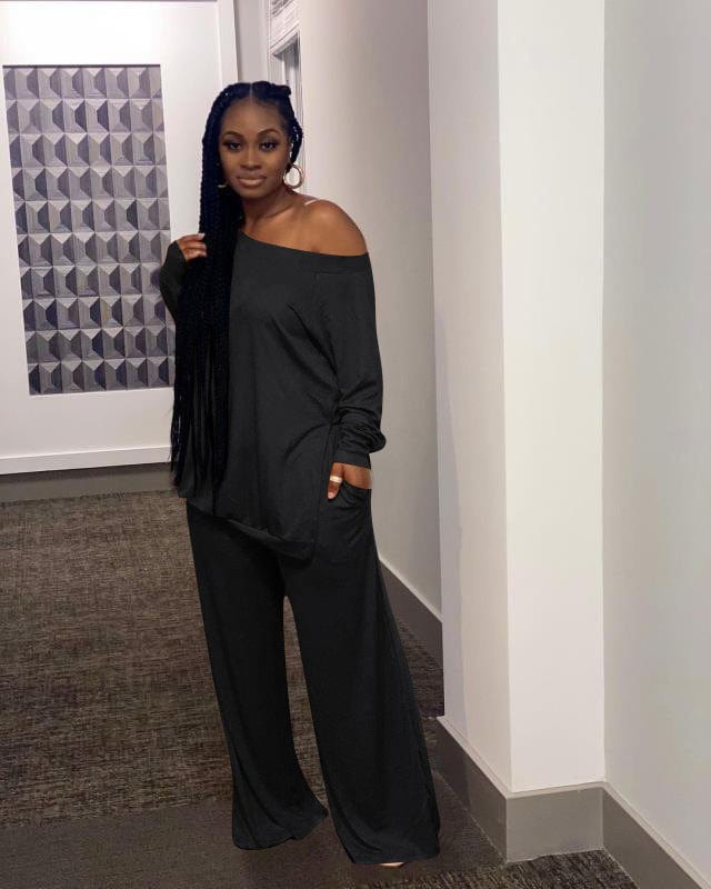 CMM-756 Plus Size Women'S Solid Color Casual Split Blouse Wide Leg Pants Casual Wide-Leg Pants Two-Piece Suit