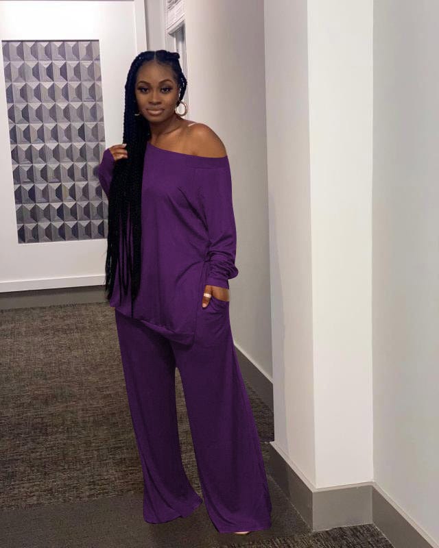 CMM-756 Plus Size Women'S Solid Color Casual Split Blouse Wide Leg Pants Casual Wide-Leg Pants Two-Piece Suit