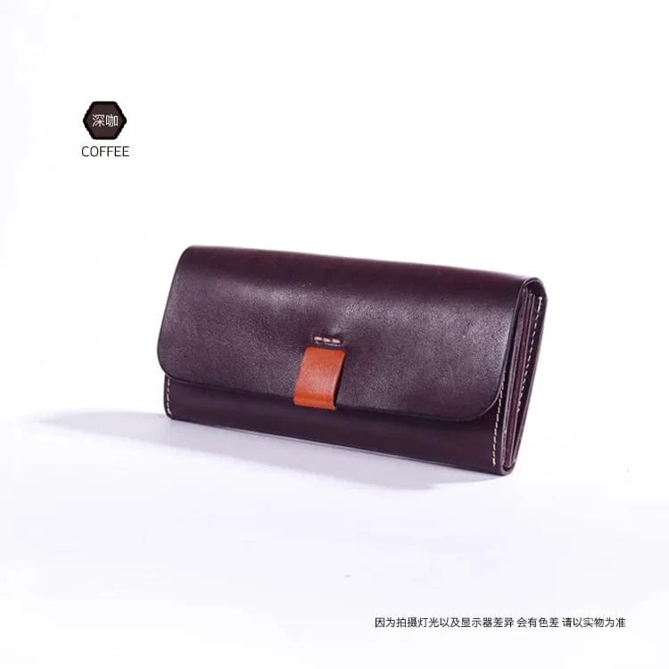 coffee Customized Genuine Leather Long Wallet Handcrafted Vintage Style Multi-Functional Wallet Clutch Bag