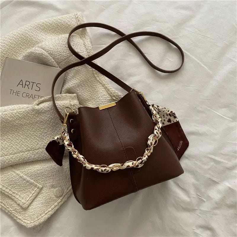 COFFEE M475 Elegant Chain Tote Bucket Bag 2022 New High-quality Pu Leather Women's Designer Handbag Travel Shoulder Messenger Bags