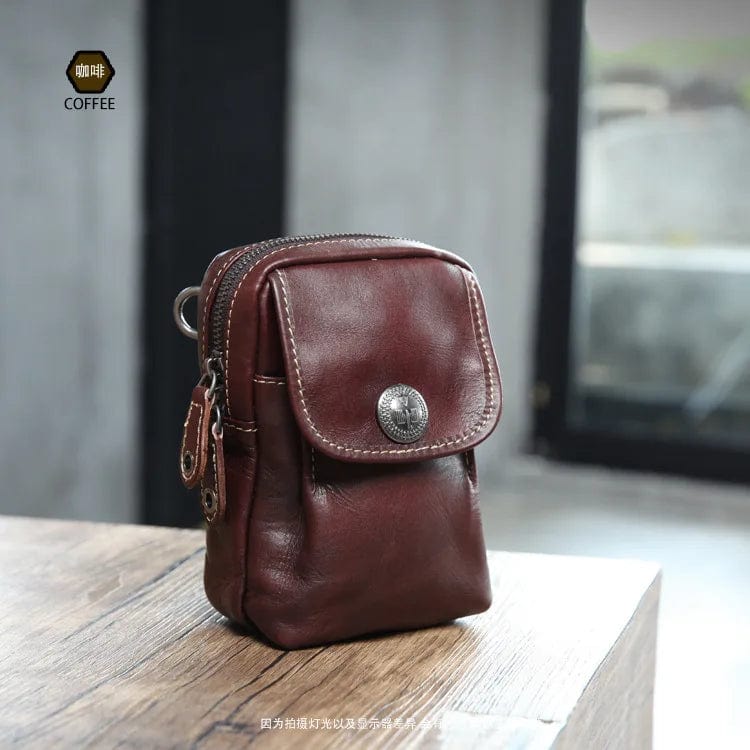 coffee New High Quality Handcrafted Vegetable Tanned Leather Casual Men's Waist Bag Cowhide Retro Chest Fanny Pack Men's Leather