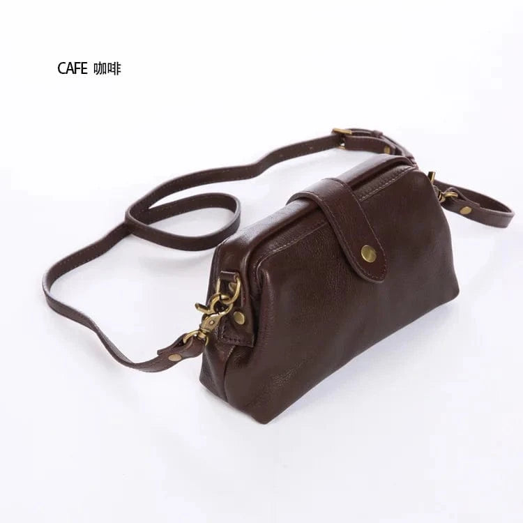 coffee Retro Crossbody Shoulder Bag with Adjustable Straps  Women Genuine Leather Messenger Bag