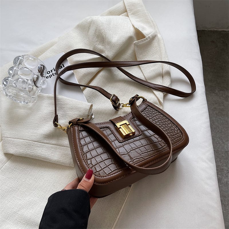 Coffee Shoulder Bags for Women 2023 Trendy Designer Fashion Simple Stone Pattern Leather Purses and Handbags Female