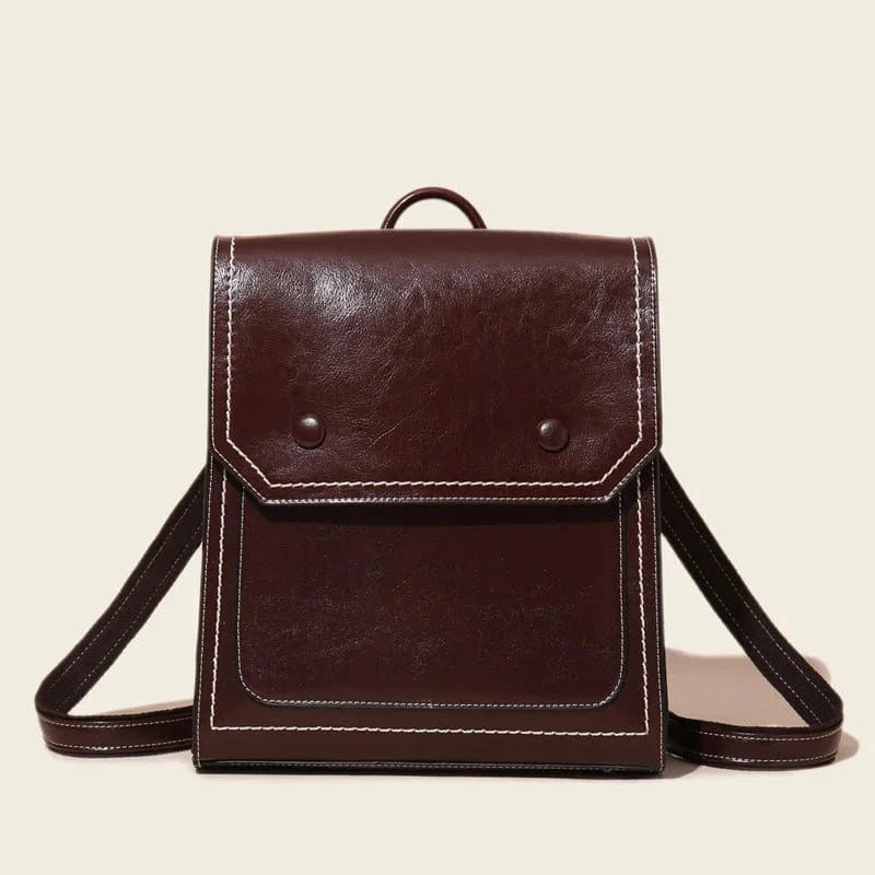 Coffee Women Backpack Purse Genuine Leather Anti-theft Casual Shoulder Bag Fashion Women Satchel Bags