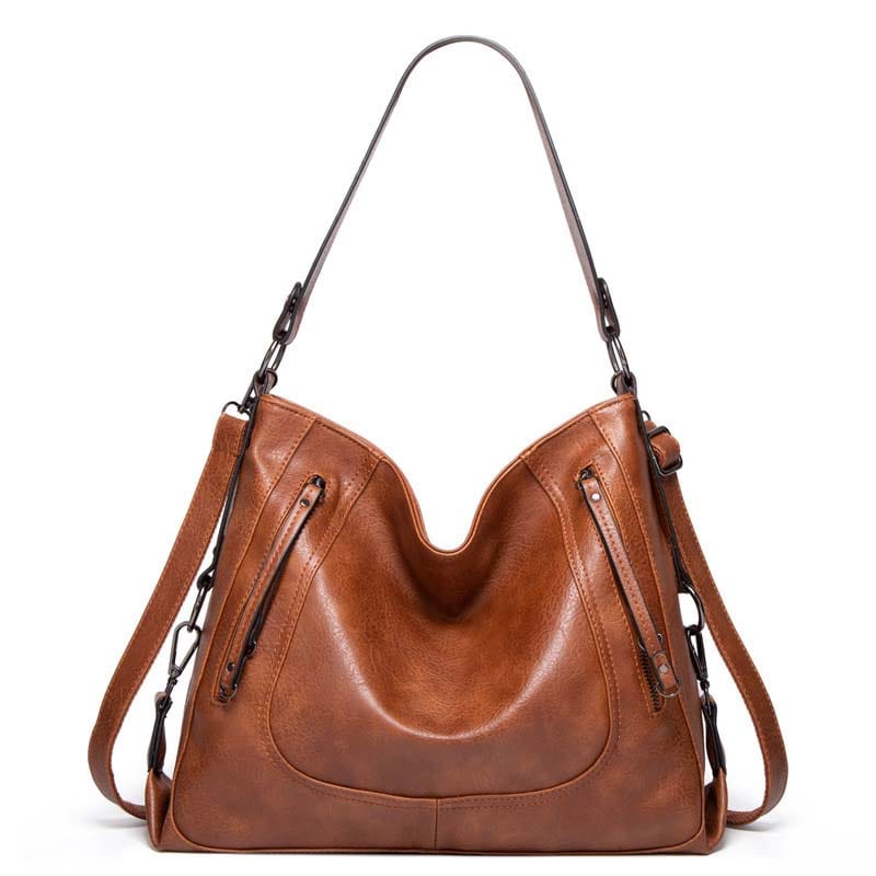 Cognac Vintage Three Way Handbags for Women Medium Designer Ladies Hobo bag Bucket Purse Faux Leather Lakin Handbag