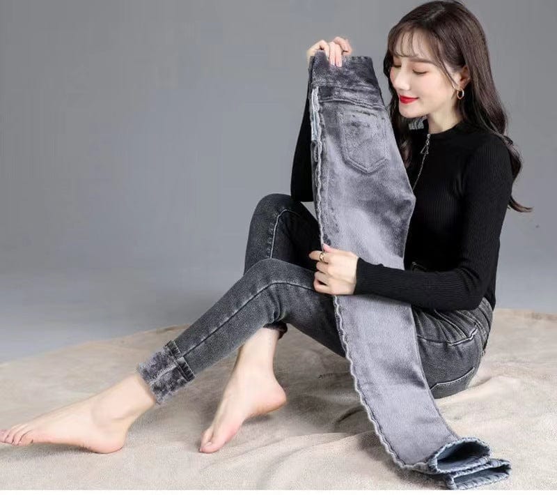 coldke winter/autumn girl fashion jeans women high waistl girls skinny leggings butt lift denim jeans pant with wool inside