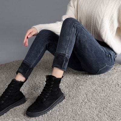 coldke winter/autumn girl fashion jeans women high waistl girls skinny leggings butt lift denim jeans pant with wool inside