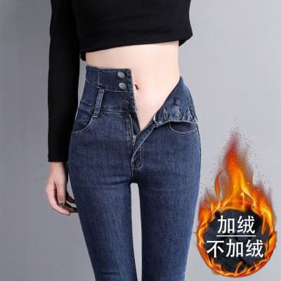 coldke winter/autumn girl fashion jeans women high waistl girls skinny leggings butt lift denim jeans pant with wool inside