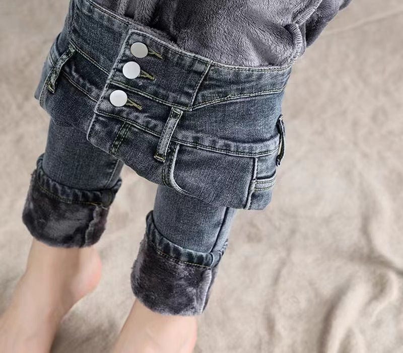 coldke winter/autumn girl fashion jeans women high waistl girls skinny leggings butt lift denim jeans pant with wool inside