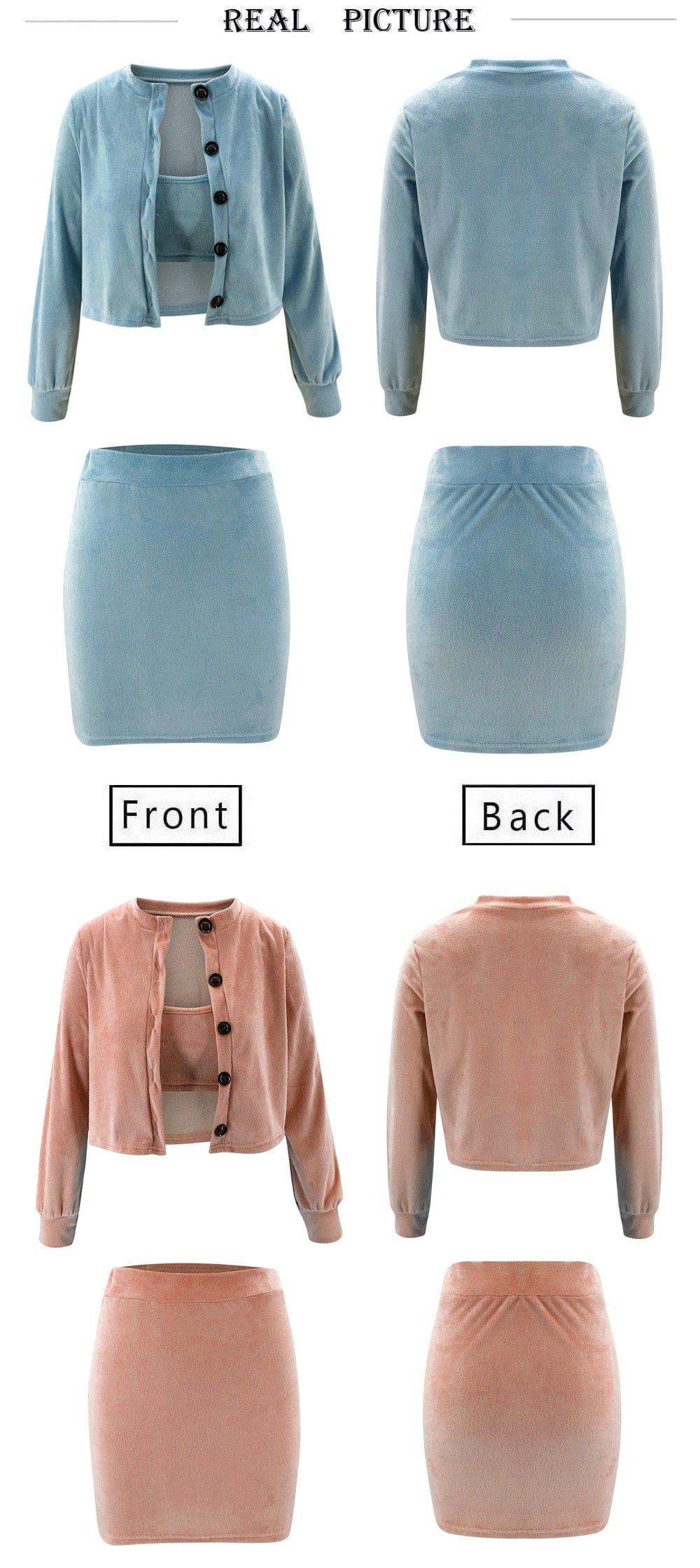 Coldker Women Sets 3PCS Velvet Crop Tops+Cardigan Coat+Mini Skirts Bodycon Tracksuit 3 Piece Autumn Winter Casual Overalls Sweat