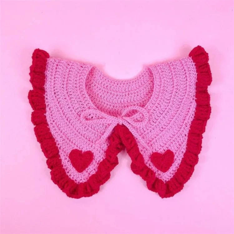 Collar Handmade Heart Shaped Woven Bag Crochet Knitting Shoulder Bag for Women Valentines Day Gift